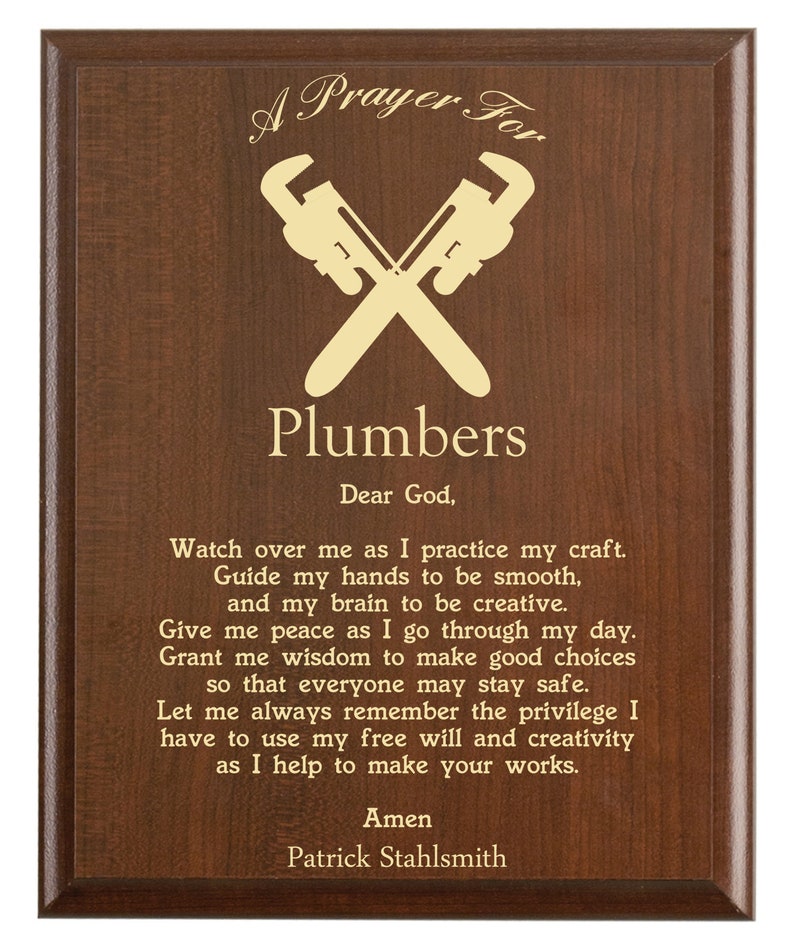 Personalized Union Plumber Gift Plumber Prayer Plaque A Plumbing Prayer.