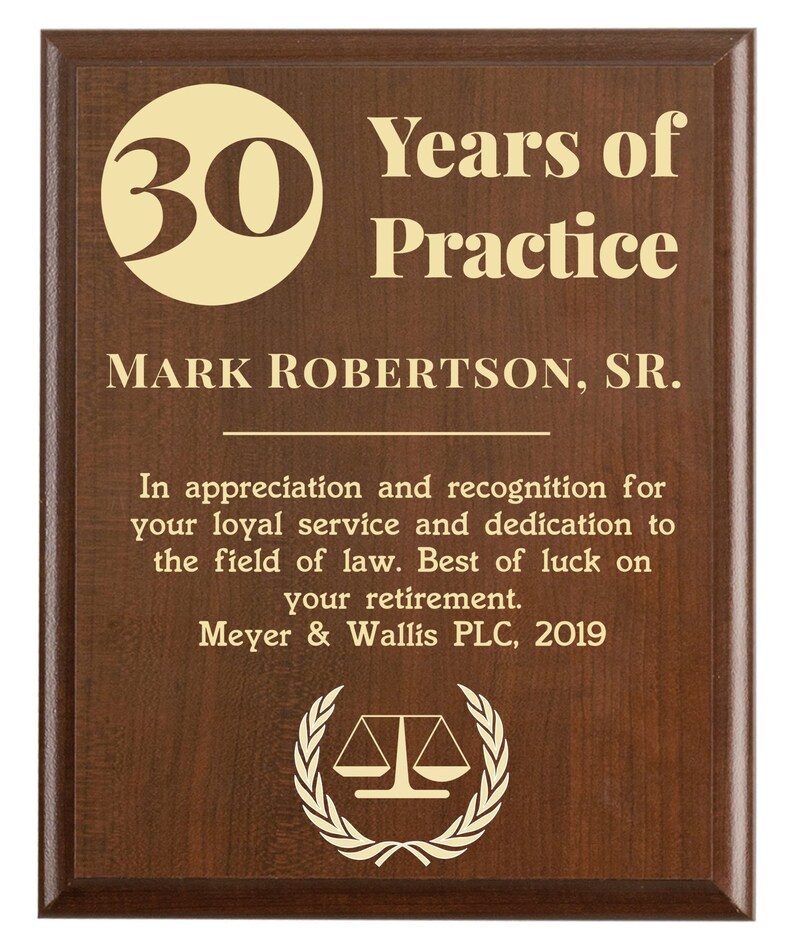 Lawyer Retirement Gift Attorney Retirement Plaque Award Etsy