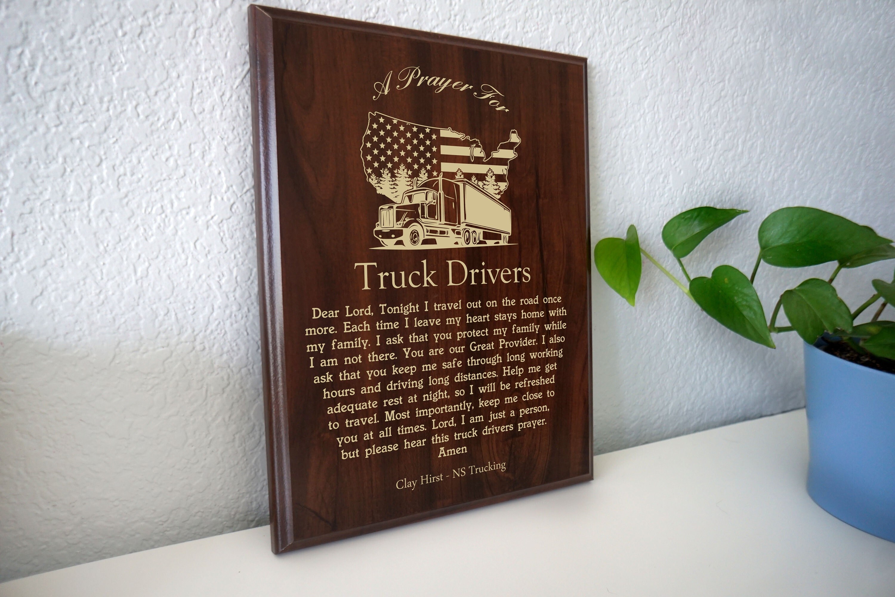 Truck Driver Prayer Plaque | Truckers Gift | Personalized 18 Wheeler Present | Christian Prayer for National Truck Driver Appreciation Week