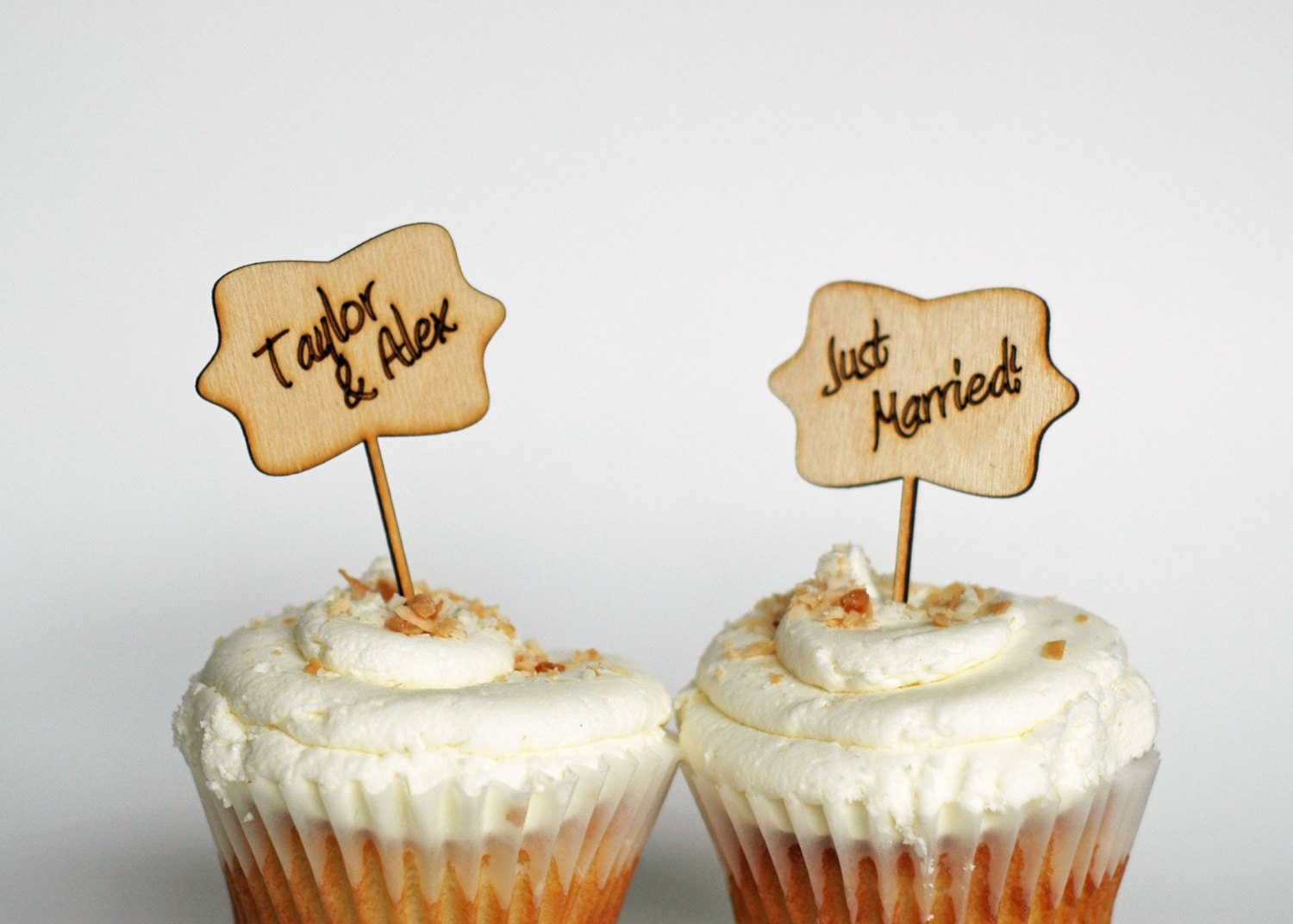 Cupcake Toppers Custom Engraved Wood Wedding cupcake Etsy