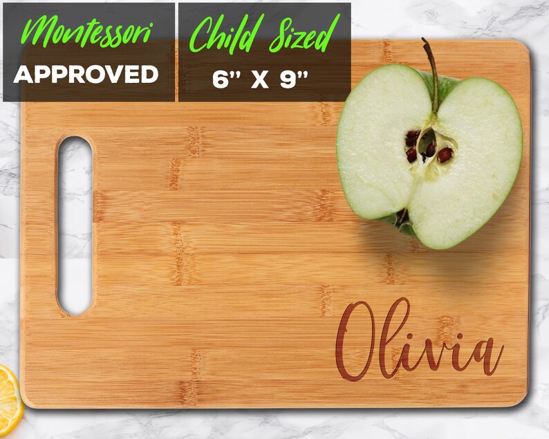 Montessori Child's Cutting Board for Toddlers, Young Kids Personalized with Name for Helping in the Kitchen image 1