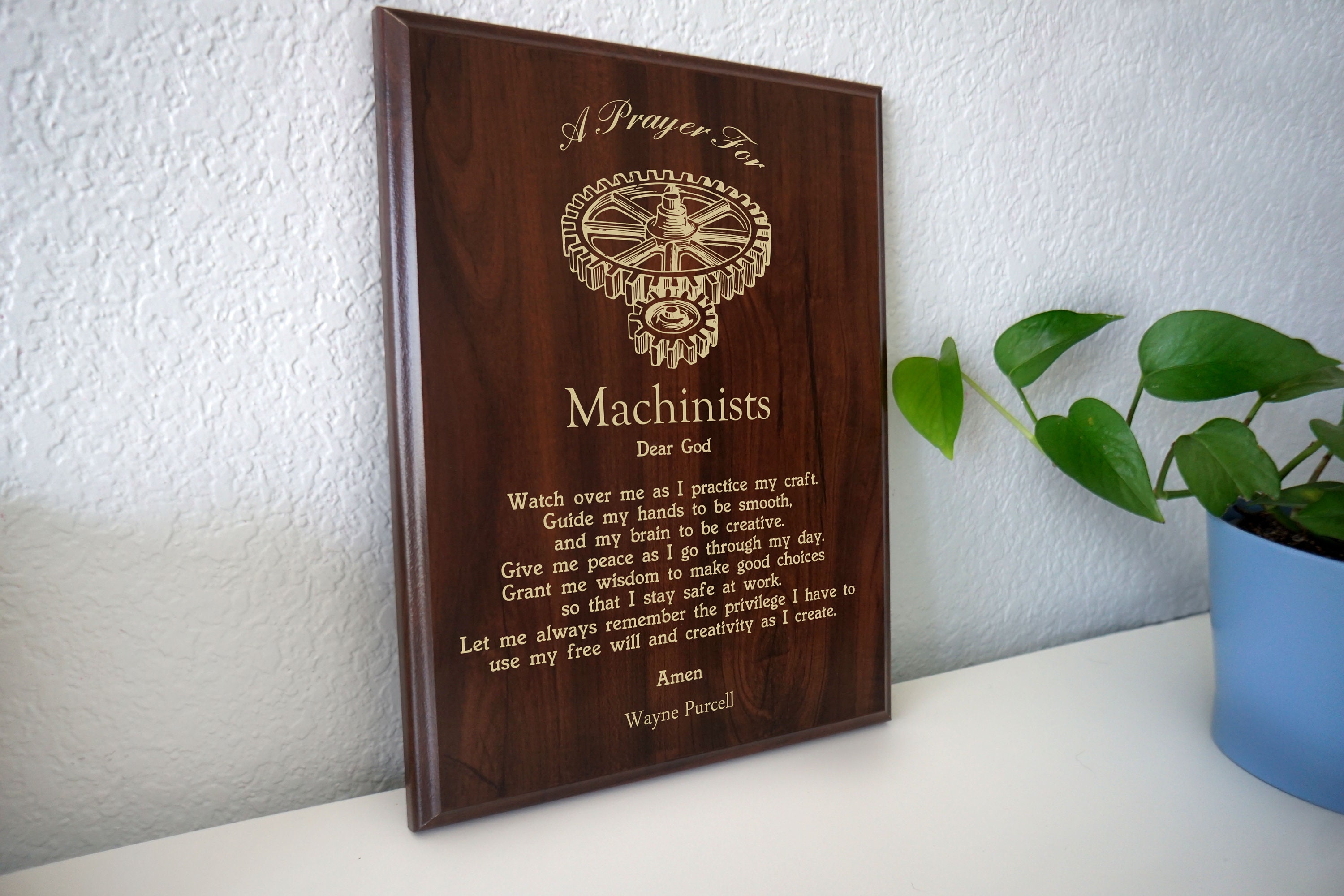 Machinist Prayer Plaque Personalized Machinists Gift A