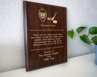 Hockey Billet Family Thank You Plaque | They Gave Him a Home to Chase His Dream