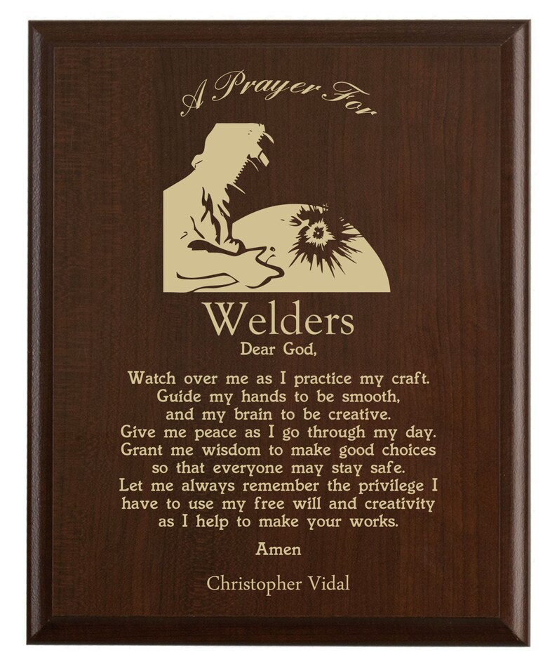 Welder Prayer Plaque | Protection Joining Metal Where Sparks Fly and Heat Burns image 3