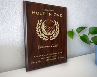 Hole in One Golf Award Plaque | Golfer Gift to Display for Their 1st Hole In One | Personalized Hole-In-One Commemorative Plaque