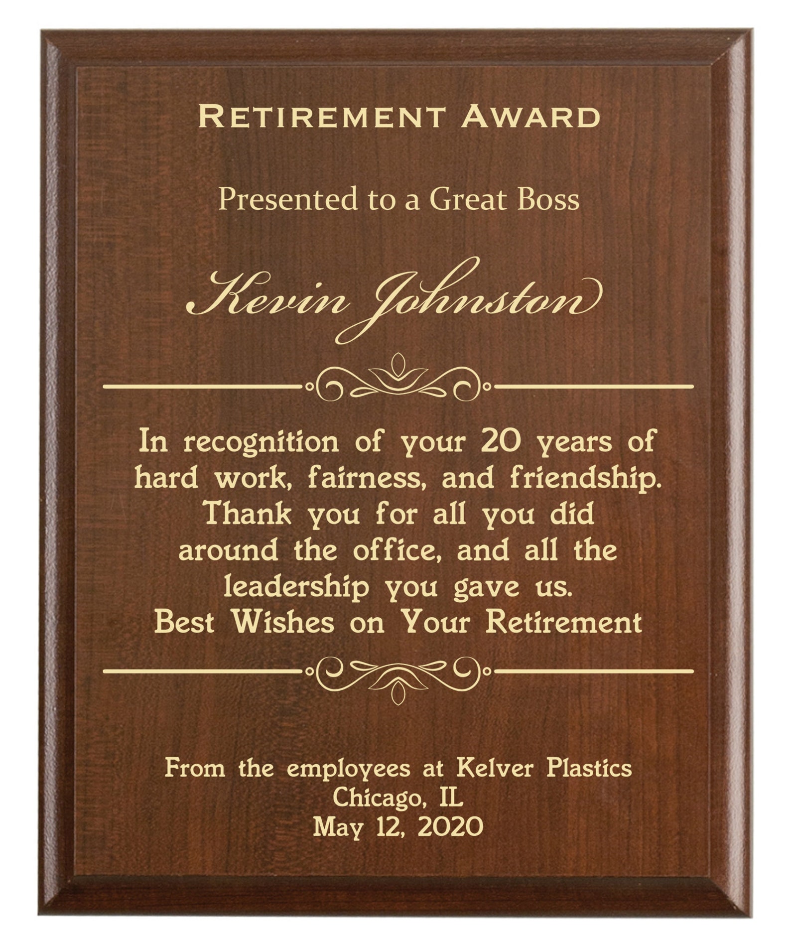 Boss Retirement Award Engraved Plaque for Boss' Retiring Etsy