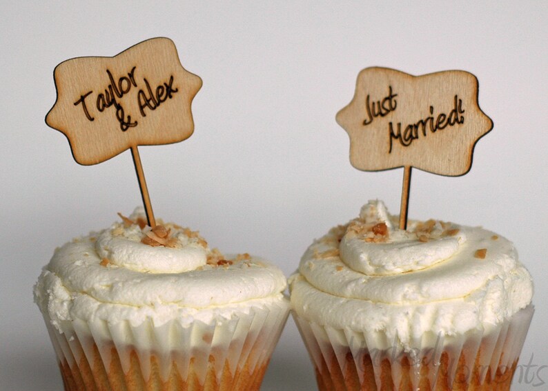 Wood Cupcake Toppers Custom Engraved for Wedding Birthday Etsy
