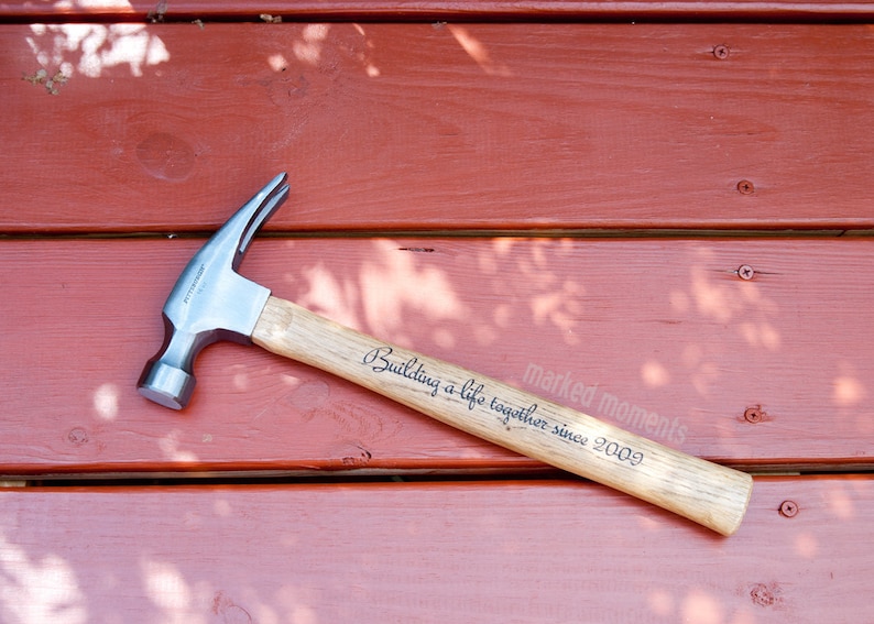 5th Anniversary gift - Wood Engraved Personalized Hammer with Personalized Message of your Choice - Fifth Anniversary wedding husband men