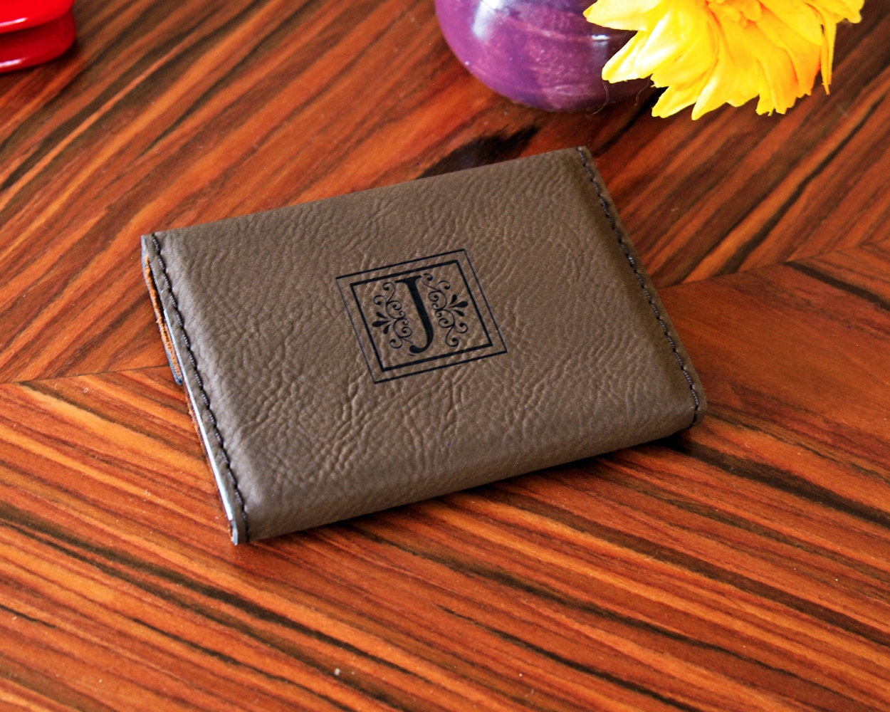 Leather Business Card Holder Personalized Custom Engraved Etsy