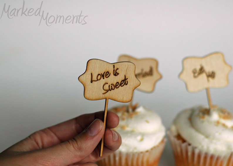 Wood Cupcake Toppers Custom Engraved for Wedding Birthday Etsy