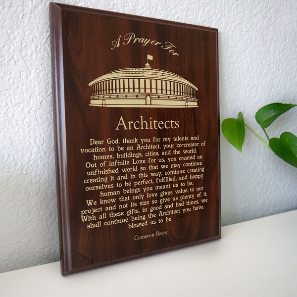 Architect Prayer Plaque | Personalized Architects Gift for Student Graduation | An Architect's Prayer for Appreciation & Recognition Award