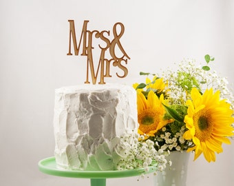 Mrs & Mrs Wedding Cake Topper - Same Sex Wedding Cake Topper LGBT (modern stacked text)