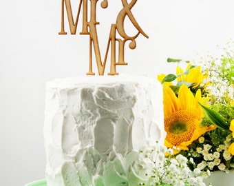 Mr & Mr Wedding Cake Topper - Gay Same Sex Wedding Cake Topper - LGBT (modern stacked text)