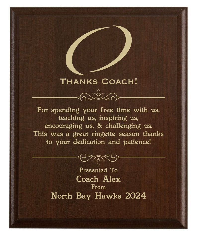 Head Coach Inscriptions Ringette Coach Thank You Gift | End of Season Appreciation Award Plaque ...