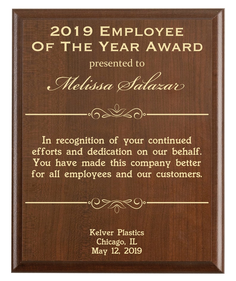 Employee of the Year Award Plaque End of Year Recognition ...