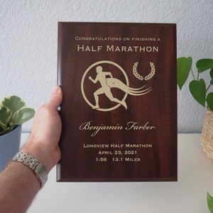 Half Marathon Finisher Award Running Gift for a First 13.1 Mile or 21K Run Personalized Completion Commemorative Plaque image 2