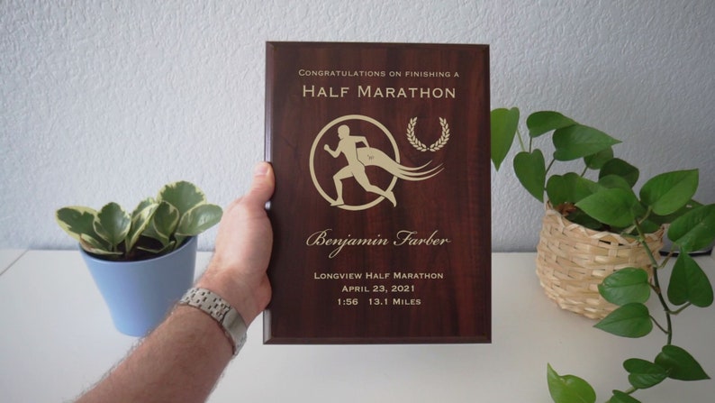 Half Marathon Finisher Award Running Gift for a First 13.1 Mile or 21K Run Personalized Completion Commemorative Plaque image 2