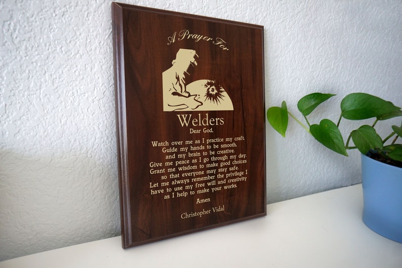 Welder Prayer Plaque | Protection Joining Metal Where Sparks Fly and Heat Burns image 1