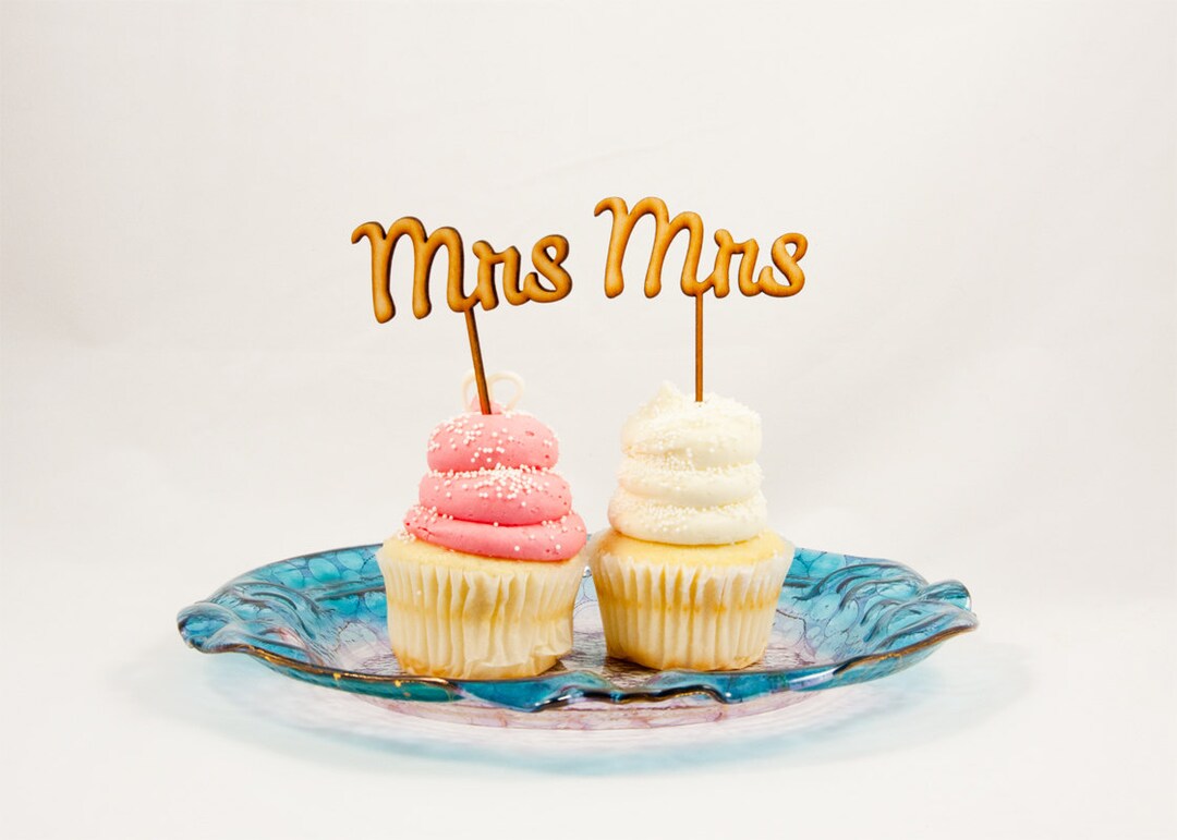 Mrs & Mrs Wedding Cupcake Toppers CUTOUT Same Sex Wedding Etsy