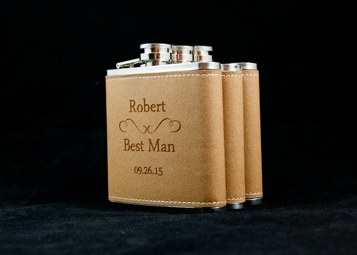 Engraved flasks 8 Leather Engraved Flasks 6oz for Groom Best Etsy