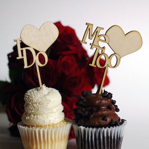 Wedding Cupcake Toppers - Wood  I Do Me Too personalized wedding date option available