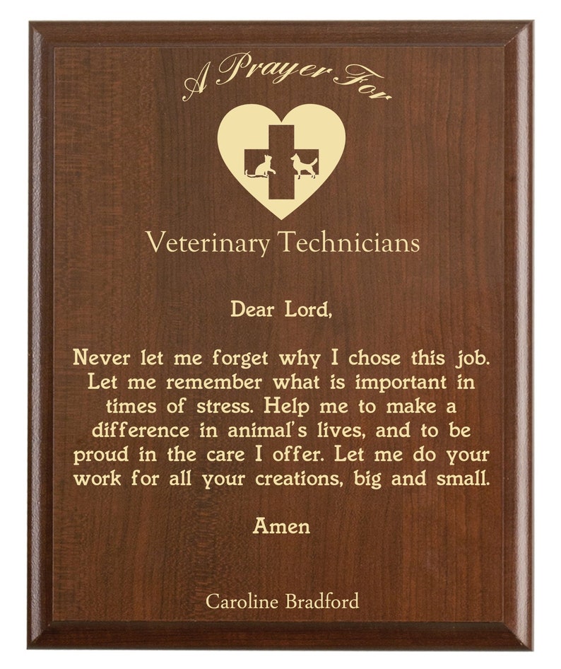 Vet Tech Prayer Plaque Personalized Veterinary Technicians Etsy