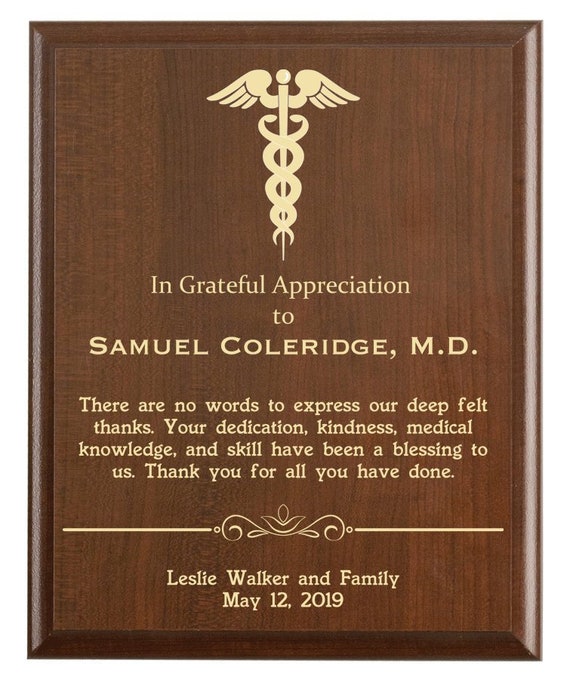 Doctor Thank You Appreciation Plaque Recognition Gift Physician Medical Obgyn Thanks Personalized