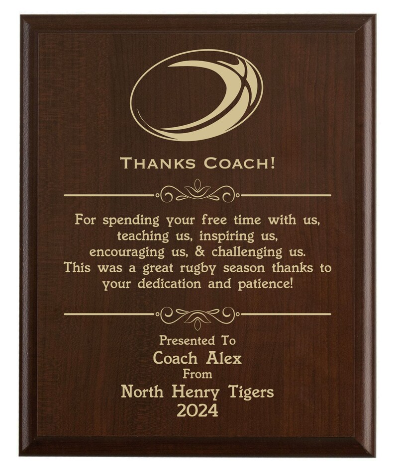 Rugby Coach Thank You Gift | End of Season Award Plaque From the Rugby ...