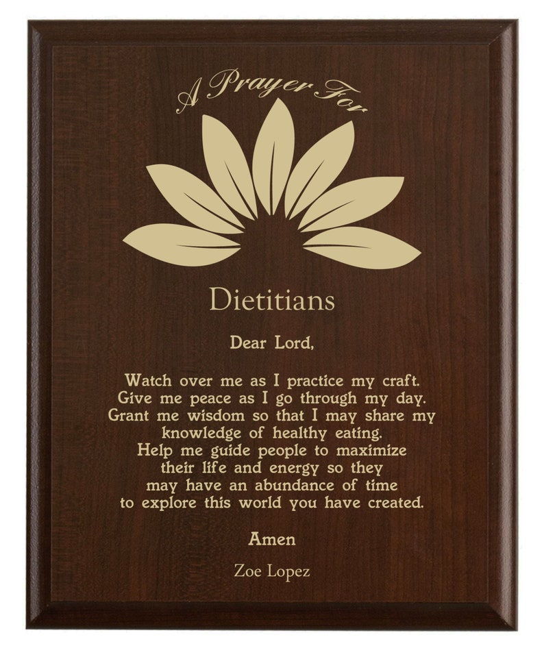 Dietitian Prayer Plaque Personalized Dietitian's Gift A Prayer for Healthy Eating on National Dietitians Day image 3