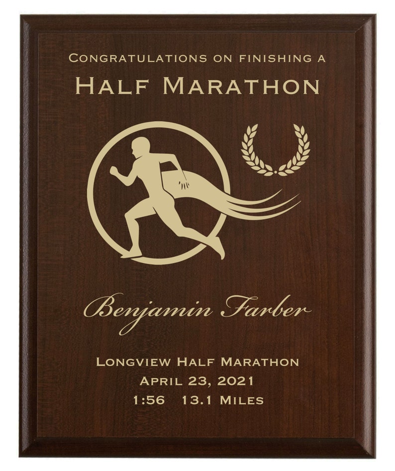 Half Marathon Finisher Award Running Gift for a First 13.1 Mile or 21K Run Personalized Completion Commemorative Plaque image 3