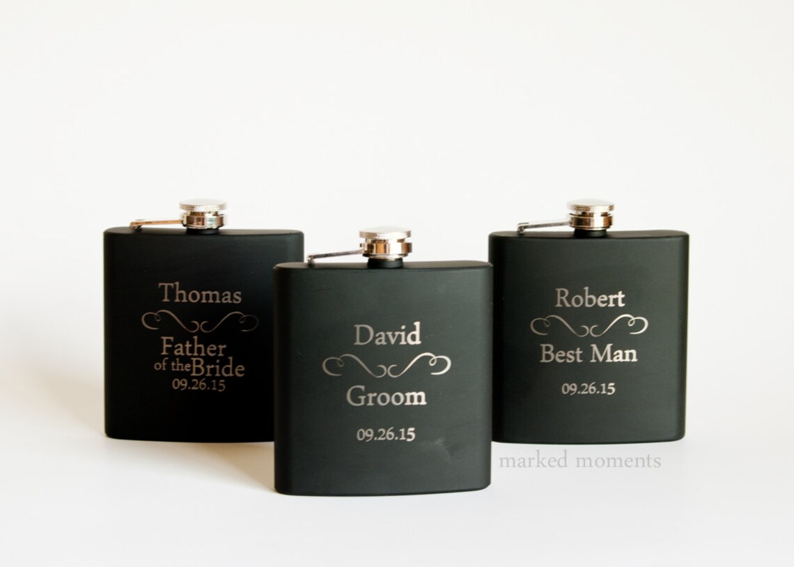 Engraved flasks 8 Black Engraved Flasks 6oz for Groom Best Etsy