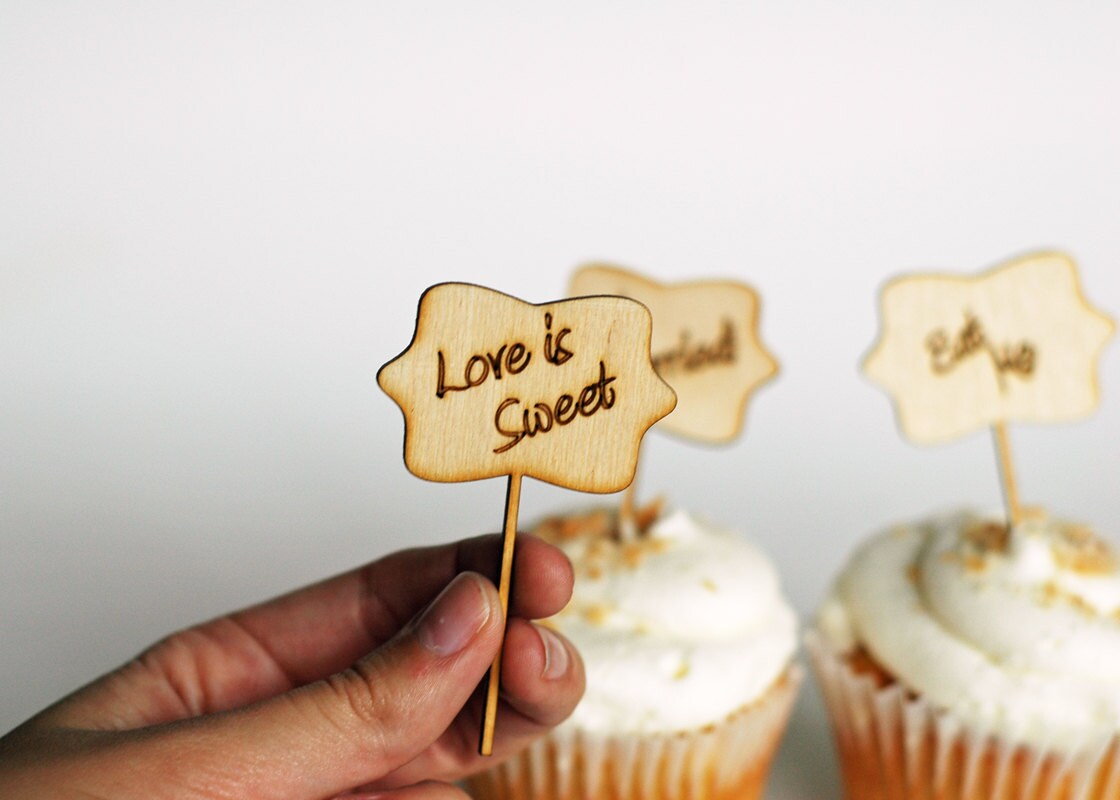Cupcake Toppers Custom Engraved Wood Wedding cupcake Etsy