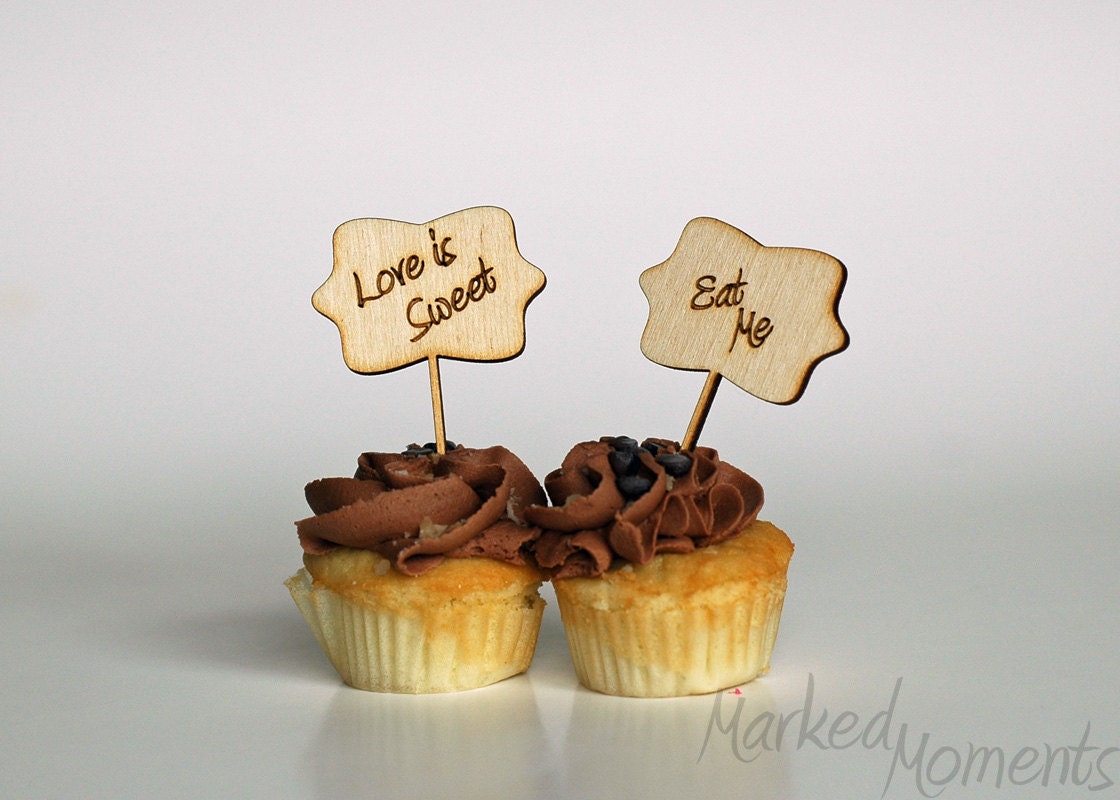 Wood Cupcake Toppers Custom Engraved for Wedding Birthday Etsy
