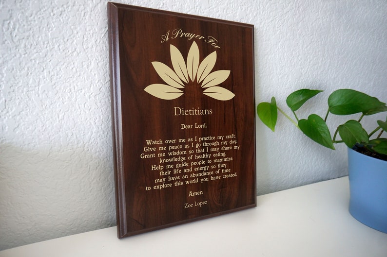 Dietitian Prayer Plaque Personalized Dietitian's Gift A Prayer for Healthy Eating on National Dietitians Day image 1