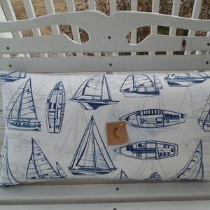 Nautical Sailboat OUTDOOR Pillow Cover Patio Porch Decorative Accent Throw TOSS Deck Chair Pillow Navy Blue Beach  Boat Coastal Pillow