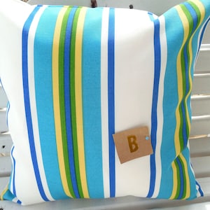 Stripe Outdoor Pillow Cover: Blue, Green, and Yellow Patio Deck Decor