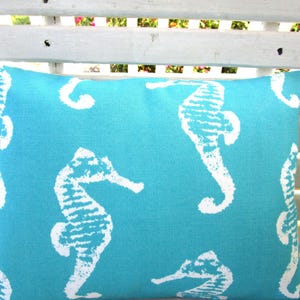 Seahorse OUTDOOR Pillow Cover Patio Porch Decorative Accent TOSS Deck Pillow Cushion Teal Beach Seahorse