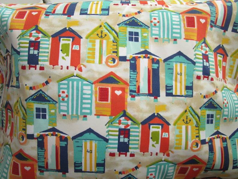 Beach Hut OUTDOOR Pillow Cover Patio Porch Decorative Accent Toss Throw Pillow Navy Orange Teal Yellow Beach Coastal Decor
