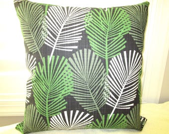 Tropical Leaf Outdoor Pillow Cover: Green, Gray, and White Patio Decor