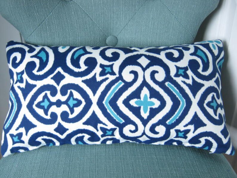 Navy Geometric Outdoor Pillow Cover Navy Teal Patio Porch Etsy