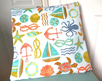 Nautical Outdoor Pillow Cover: Coastal Beach Accent Pillow