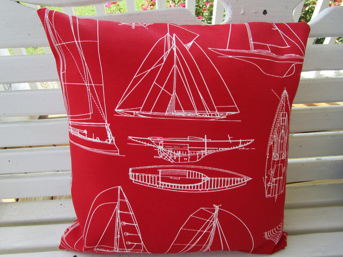Coastal Red OUTDOOR Pillow Cover Nautical Sailboat Beach Patio Etsy