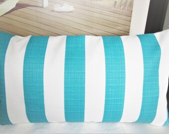 Teal Stripe OUTDOOR Pillow Cover Patio Porch Toss Decorative Accent Throw Pillow Teal White Stripe