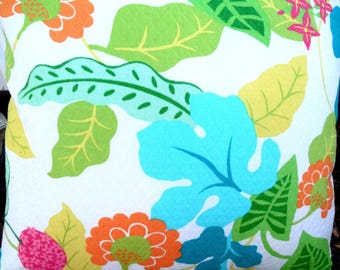 SPRING Floral Outdoor Pillow Cover Decorative Accent Throw Pillow Cushion Teal Blue Yellow Leaf