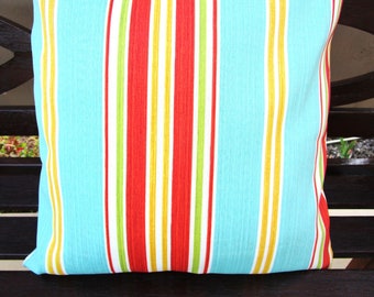 OUTDOOR Stripe Pillow Cover Decorative Patio Porch Accent Throw TOSS Deck Chair Pillow Cushion Teal Coral Yellow Mix and Match Stripe