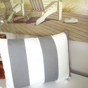 Gray and White Striped Outdoor Pillow Cover: Patio Decor