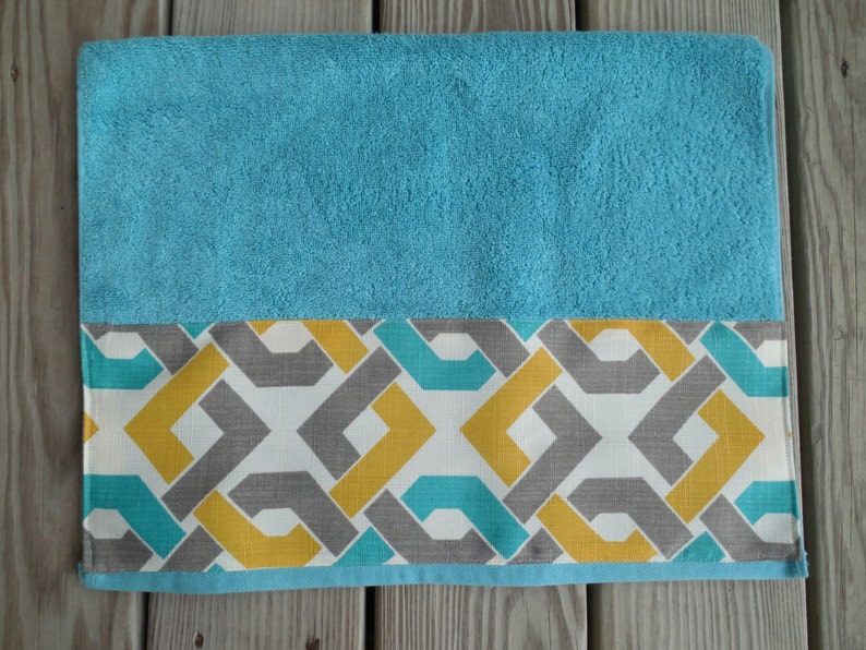Turquoise Hand Towel Bathroom Guest Towel Modern Abstract Bath Etsy
