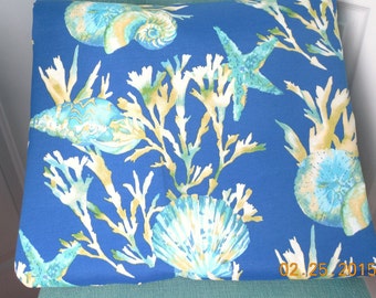 Ocean OUTDOOR Pillow Cover Nautical Patio Porch Decorative Accent Throw TOSS Pillow Cushion Coastal Shell Blue Coral