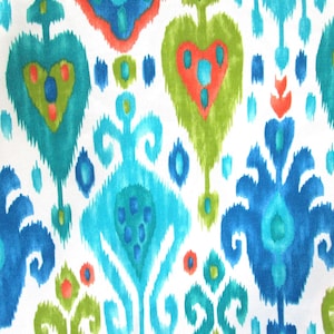 Modern Ikat Outdoor Pillow Cover: Teal, Green, Coral Accent