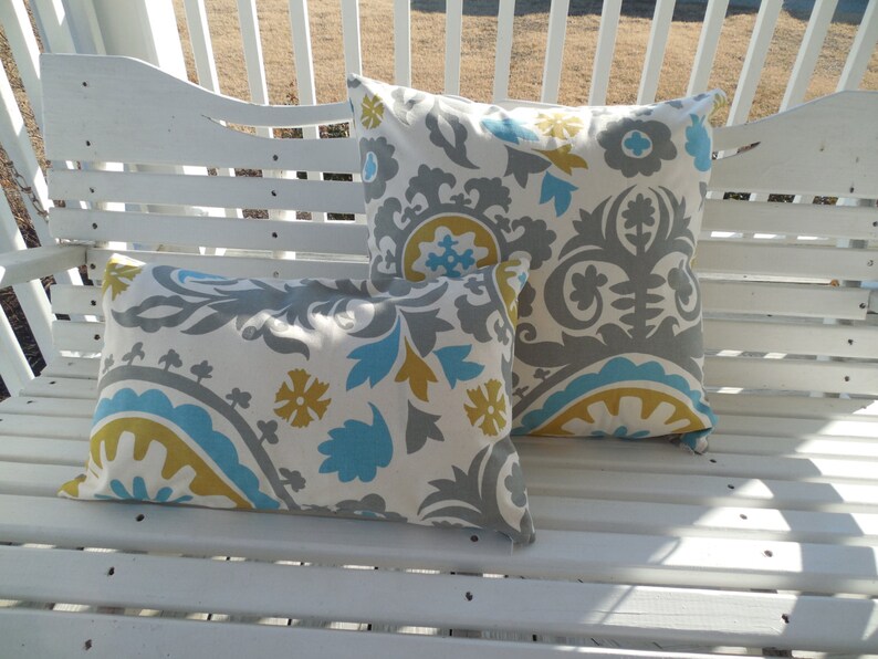 Turquoise Gray Outdoor Pillow Cover Ikat Patio Porch Etsy